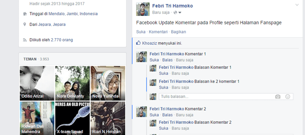 Facebook Update fitur berbalas komentar pada postingan profile sama seperti halaman Fanspage