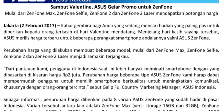 Promo Smartphone ASUS Untuk Sambut Hari Valentine