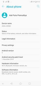 Tampilan Android 9.0 Pie Di Zenfone 5 - About Phone