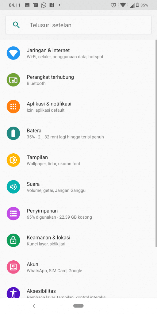 Tampilan UI Pure Android Android 9 Pie Di Zenfone Max Pro M1 - Pengaturan