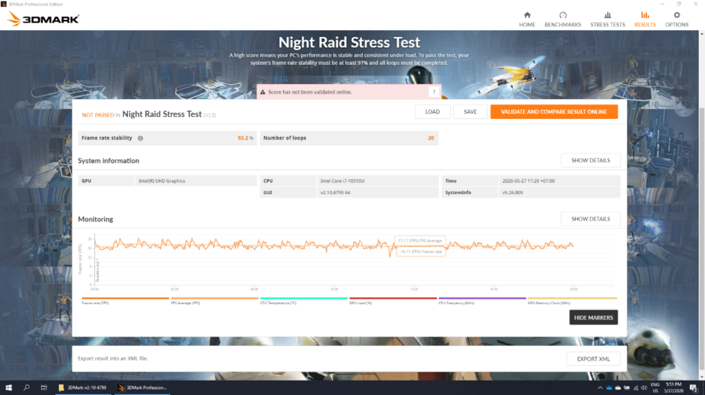 ASUS ExpertBook B9 B9450 - Stress Test 3DMark Night Raid 20 Iteration