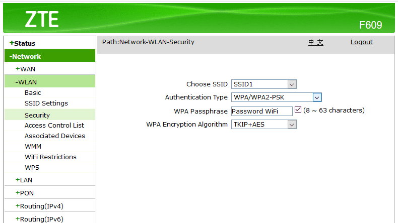 Menu Security WiFi Modem IndiHome ZTE F609 by XKOMODOTCOM