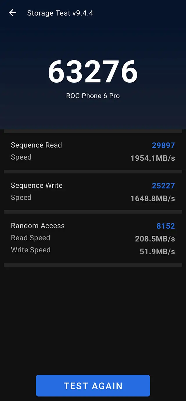 Hasil Benchmark ROG Phone 6 - AnTuTu Storage Test