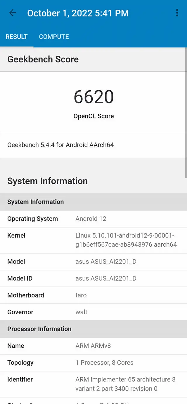 Hasil Benchmark ROG Phone 6 - Geekbench 5 GPU OpenCL