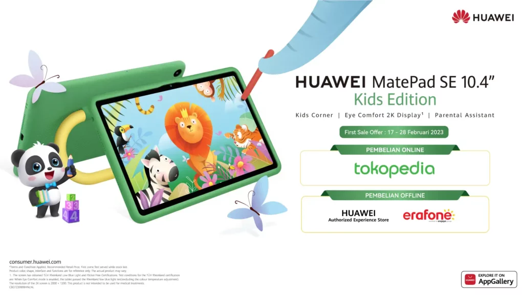 Tablet Anak-anak, HUAWEI MatePad SE Kids Edition Ukuran 10.4 Inch