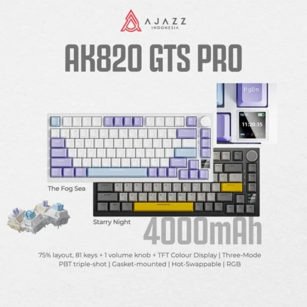 Ajazz AK820 GTS PRO 75% Mechanical Keyboard 3-Mode RGB with TFT LED