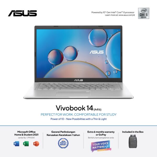 ASUS Vivobook A416MAO-FHD425 - Transparent Silver [Intel® Celeron® N4020 / Intel® UHD Graphics 600 / 4GB / 256GB / 14inch / WIN11 / OHS]