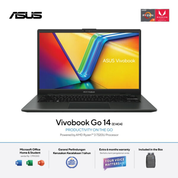 ASUS Vivobook Go 14 E1404FA-FHD321 - Mixed Black [AMD Ryzen™ 3 7320U/AMD Radeon™ Graphics/8GB/256GB/14inch/WIN11/OHS]