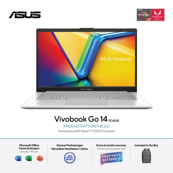 ASUS Vivobook Go 14 E1404FA-FHD352 - Cool Silver [AMD Ryzen™ 3 7320U/AMD Radeon™ Graphics/8GB/512GB/14inch/WIN11/OHS]