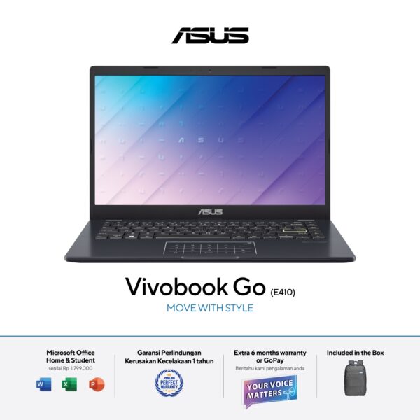 ASUS Vivobook Go 14 E410KA-FHD426 - Peacock Blue [Intel Celeron N4500/Intel UHD Graphics/8GB/256GB/14inch/WIN11/OHS]