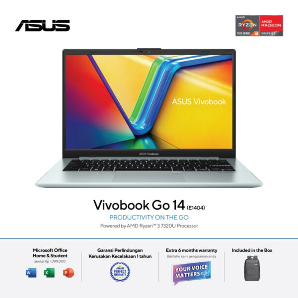 ASUS Vivobook Go 14 E1404FA-FHD353 - Green Grey [AMD Ryzen™ 3 7320U / AMD Radeon™ Graphics / 8GB / 512GB / 14 inch / WIN11 / OHS]