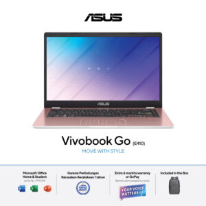 ASUS Vivobook Go 14 E410KA-FHD428 - Rose Pink [Intel Celeron N4500/Intel UHD Graphics/8GB/256GB/14inch/WIN11/OHS]