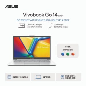 ASUS Vivobook Go 14 E1404GA-FHD353 - Cool Silver [Intel® Core™ i3-N305 / Intel® UHD Graphics / 8GB / 512GB / 14 inch / WIN11 / OHS]