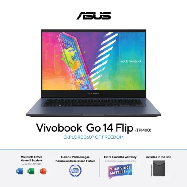 ASUS Vivobook Go 14 Flip TP1400KA-VIPS451 - Quiet Blue [Intel® Celeron® N4500 / Intel® UHD Graphics / 8GB / 512GB / 14 inch / WIN11 / OHS]