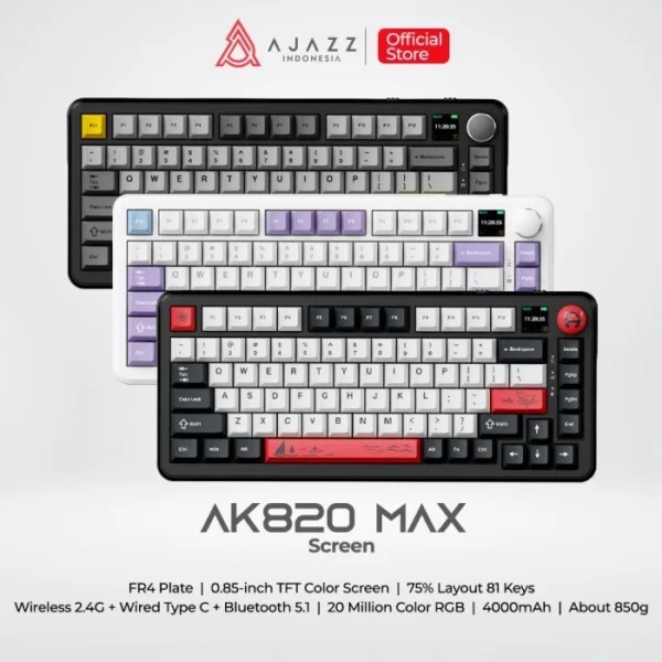 Ajazz AK820 MAX 75% Mechanical Keyboard Three Mode RGB with 0.85-Inch TFT Color Screen and Volume Knob