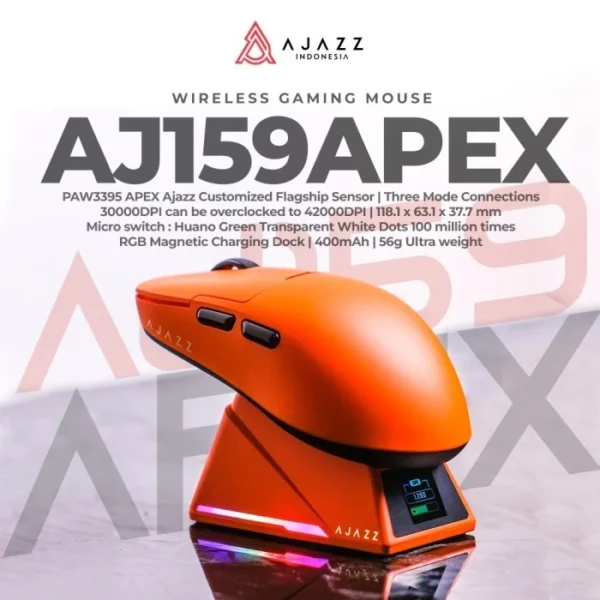 Ajazz AJ159 APEX 8K Gaming Mouse [3-Modes / PAW3950 / 42000 DPI / Magnetic Charging Dock]