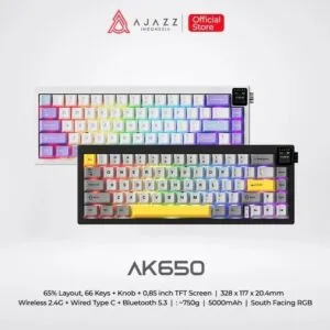 Ajazz AK650 Mechanical Keyboard Three Mode RGB with 0.85-inch TFT Color Screen and Knob Volume