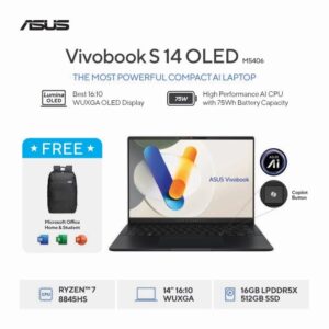 ASUS Vivobook S 14 OLED M5406UA-OLED752 - Neutral Black [AMD Ryzen 7 8845HS / AMD Radeon Graphics / 16GB / 512GB / 14inch / WIN11 / OHS]