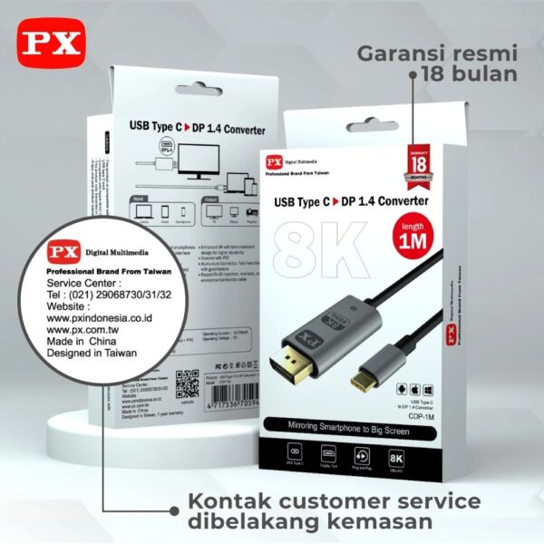 PX USB Type C 3.1 to Displayport 1.4 - 1 Meter