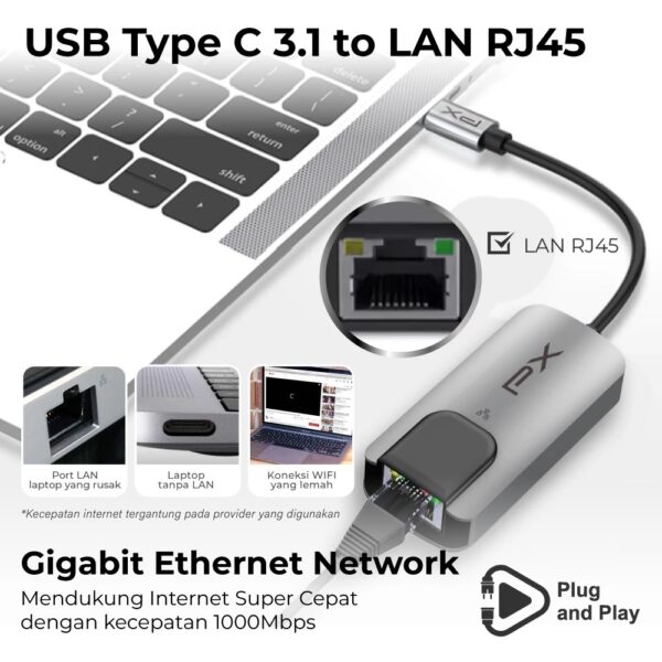 Converter PX USB Type C to RJ45 HUB