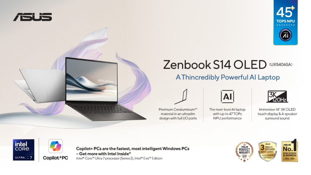 ASUS Zenbook S14 OLED - Laptop AI Terbaik yang Hadir dengan Prosesor Intel® Core™ Ultra 7 258V Lunar Lake di Tahun 2025 2 ASUS Zenbook S14 OLED - Laptop AI Terbaik yang Hadir dengan Prosesor Intel Ultra 7 258V Lunar Lake di Tahun 2025