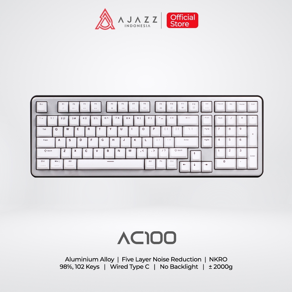 Ajazz AC100 98% Mechanical Keyboard Wired USB Type-C White Sea Salt Switch