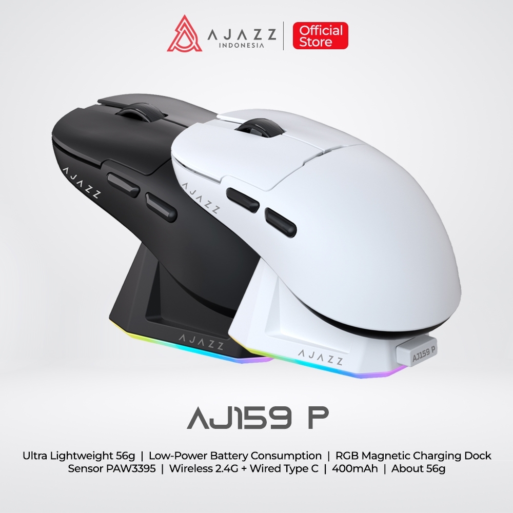Ajazz AJ159 P Gaming Mouse PAW3395 Dual Mode dengan Magnetic Charging Dock 1 Ajazz AJ159 P Gaming Mouse PAW3395 Dual Mode dengan Magnetic Charging Dock