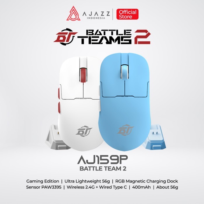 XKOMO Products 4 Ajazz AJ159P BattleTeams2 Gaming Mouse PAW3395 26000 DPI dengan Magnetic Charging Dock