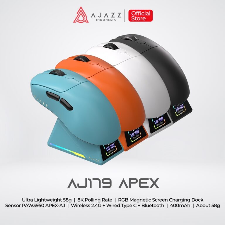 XKOMO Products 1 Ajazz AJ179 APEX Gaming Mouse 8K PAW3950 42000 DPI 3-Mode dengan Magnetic Charging Dock