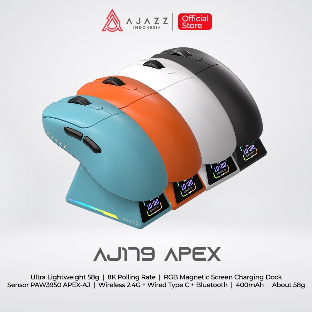 Ajazz AJ179 APEX Gaming Mouse 8K PAW3950 42000 DPI 3-Mode dengan Magnetic Charging Dock 1 Ajazz AJ179 APEX Gaming Mouse 8K PAW3950 42000 DPI 3-Mode dengan Magnetic Charging Dock