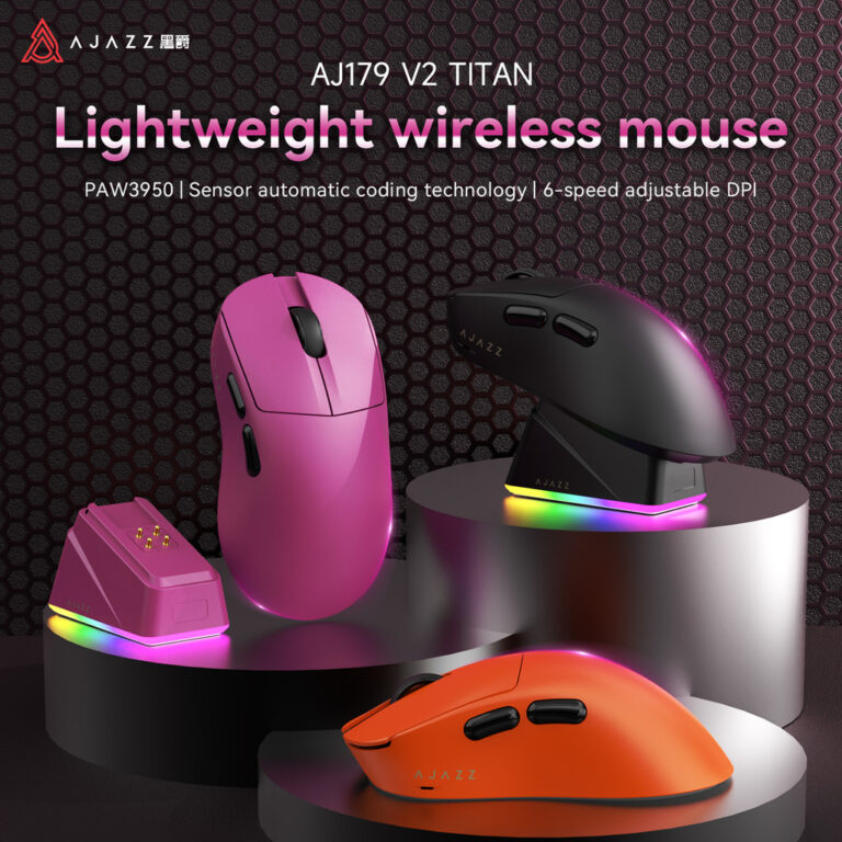XKOMO Products 1 Ajazz AJ179 V2 TITAN Wireless Gaming Mouse PAW3950 dengan Dock Pengisian Magnetik RGB