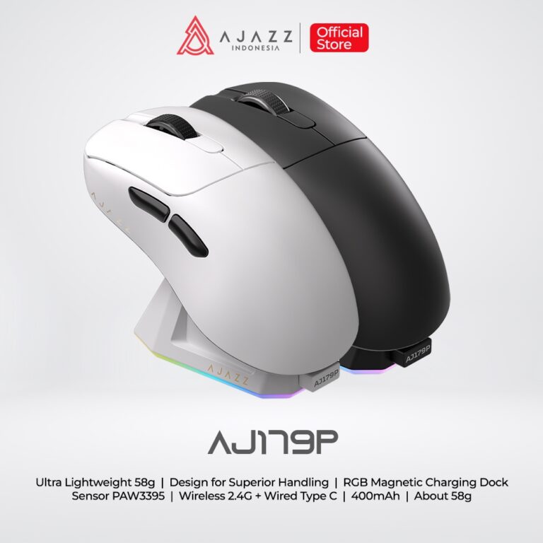 Ajazz AJ179P Gaming Mouse Dual-Mode PAW3395 26000 DPI dengan Magnetic Charging Dock