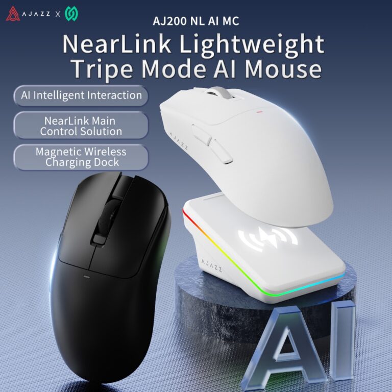 XKOMO Products 3 Ajazz AJ200P NL AI MC Wireless Gaming Mouse with Magnetic Wireless Charging Dock