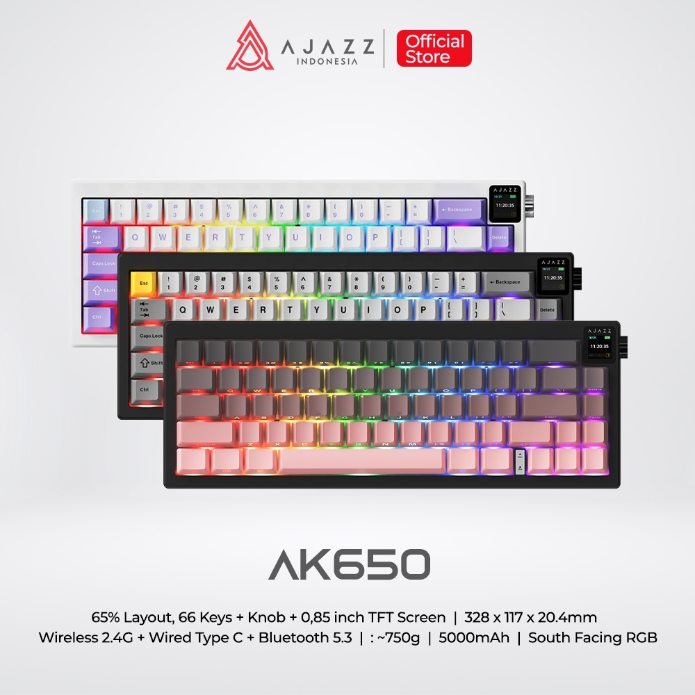 Ajazz AK650 Mechanical Keyboard Tri-Mode RGB dengan Layar TFT 0,85 Inci dan Knob 1 Ajazz AK650 Mechanical Keyboard Tri-Mode RGB dengan Layar TFT 0,85 Inci dan Knob