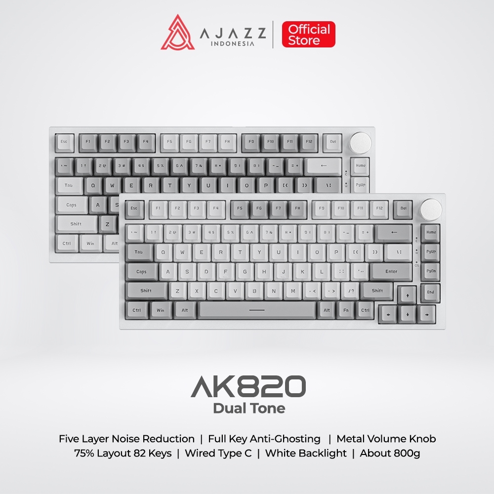 Ajazz AK820 Dual Tone 75% Mechanical Keyboard Wired White Backlight 1 Ajazz AK820 Dual Tone 75% Mechanical Keyboard Wired White Backlight