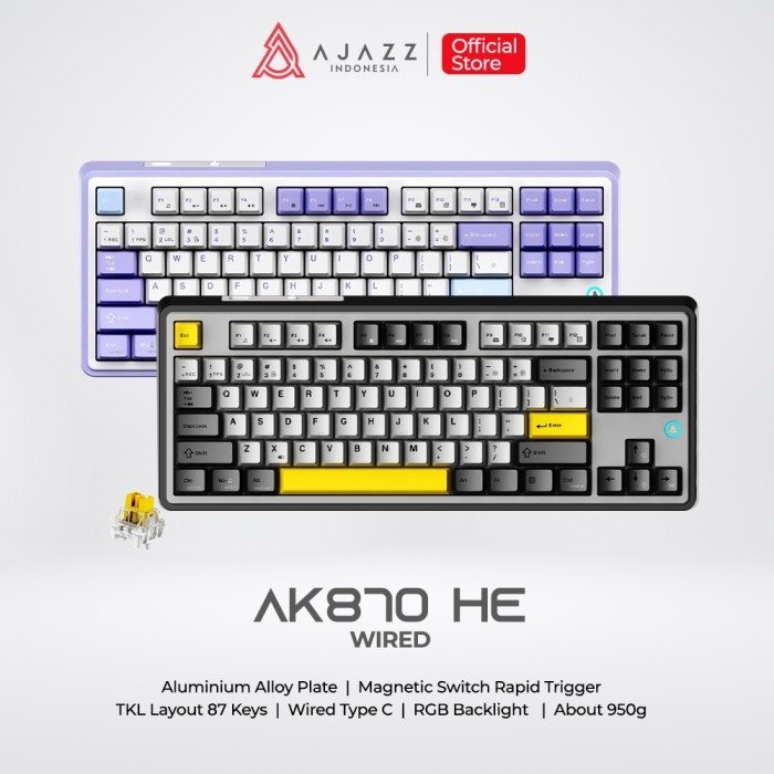 XKOMO Products 4 Ajazz AK870 HE Magnetic Switch Rapid Trigger TKL Keyboard Wired RGB