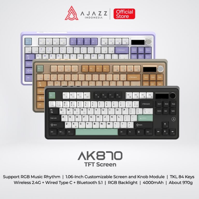 XKOMO Products 4 Ajazz AK870 TKL Mechanical Keyboard 3-Mode RGB dengan TFT Screen dan Knob