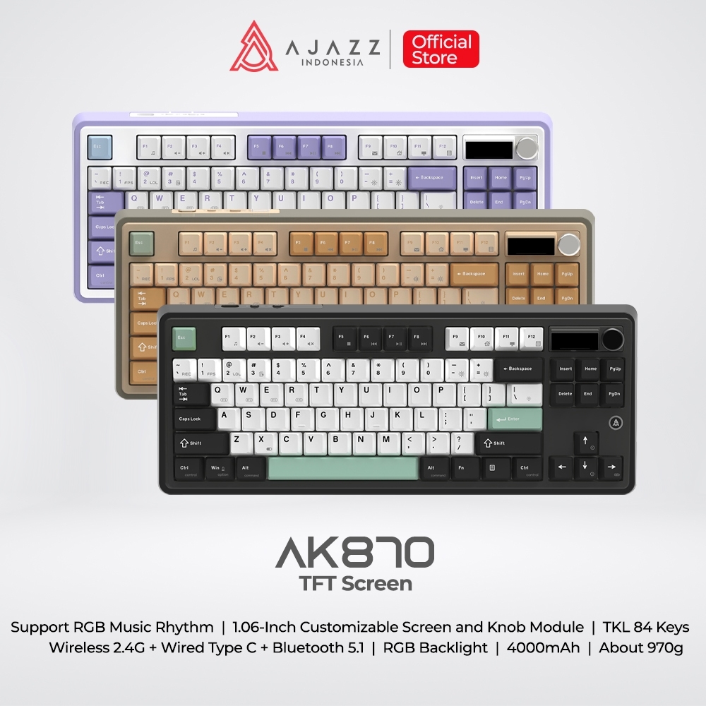 Ajazz AK870 TKL Mechanical Keyboard 3-Mode RGB dengan TFT Screen dan Knob 1 Ajazz AK870 TKL Mechanical Keyboard 3-Mode RGB dengan TFT Screen dan Knob