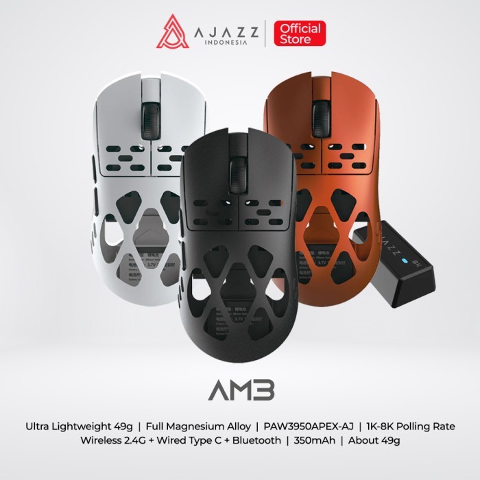 XKOMO Products 3 Ajazz AM3 Magnesium Gaming Mouse PAW3950 APEX-AJ 8K Tri-Mode