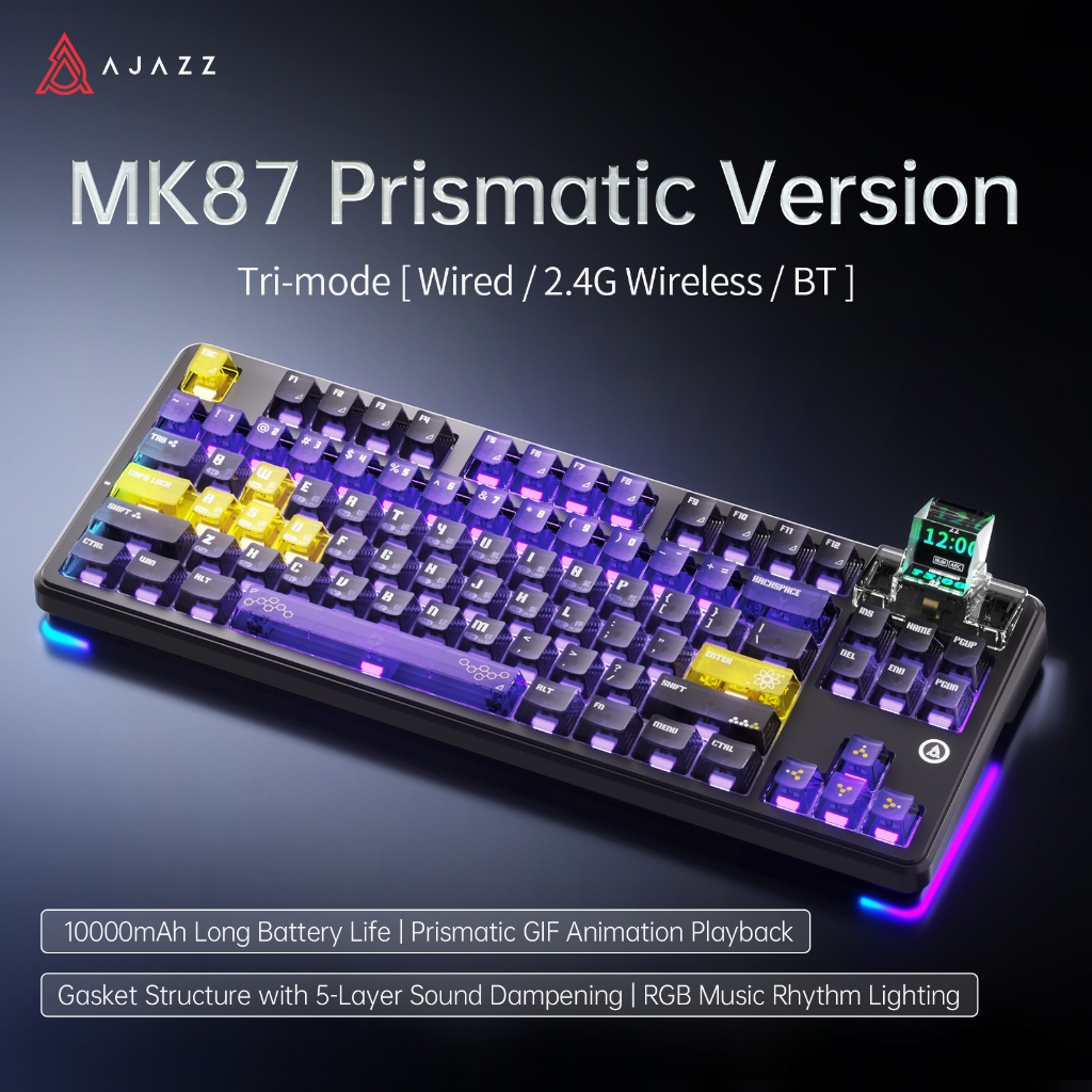 Ajazz MK87 Tri-Mode Wireless Mechanical Keyboard TKL 1 Ajazz MK87 Tri-Mode Wireless Mechanical Keyboard TKL