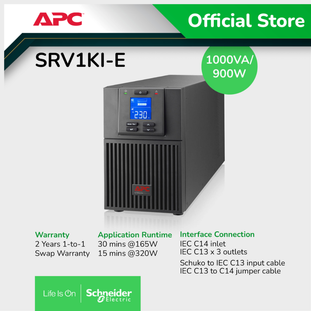 APC SRV1KI-E UPS Online 1000VA 900W 230V 1 APC SRV1KI-E UPS Online 1000VA 900W 230V