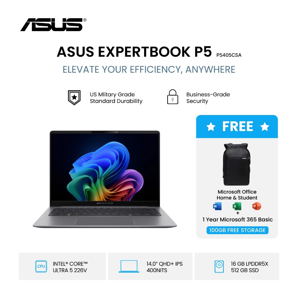 ASUS EXPERTBOOK P5405CSA-NZ5150WS [Intel Core Ultra 5 226V / Intel Arc 130V / 16GB LPDDR5X / 512GB / Misty Grey]