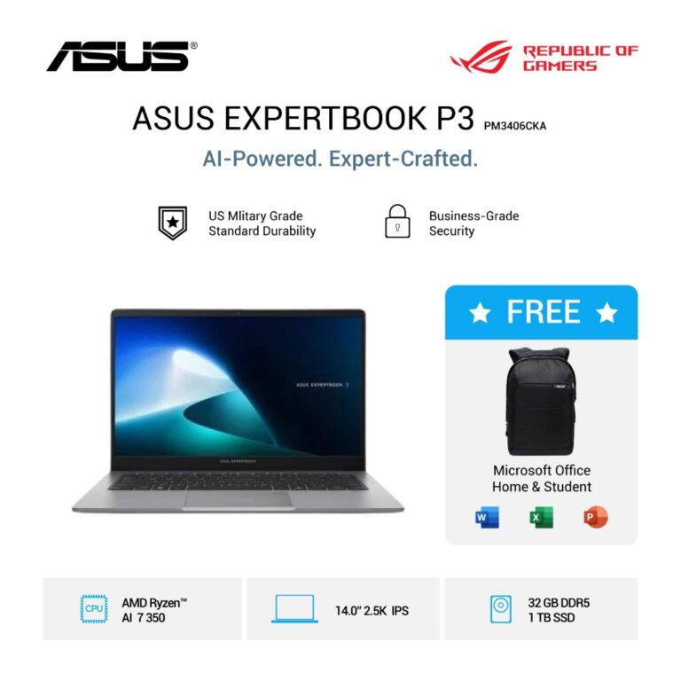 ASUS ExpertBook PM3406CKA-NZ7310WS [AMD Ryzen AI 7 350 / Radeon 860M / 32GB DDR5 / 1TB / Misty Grey]