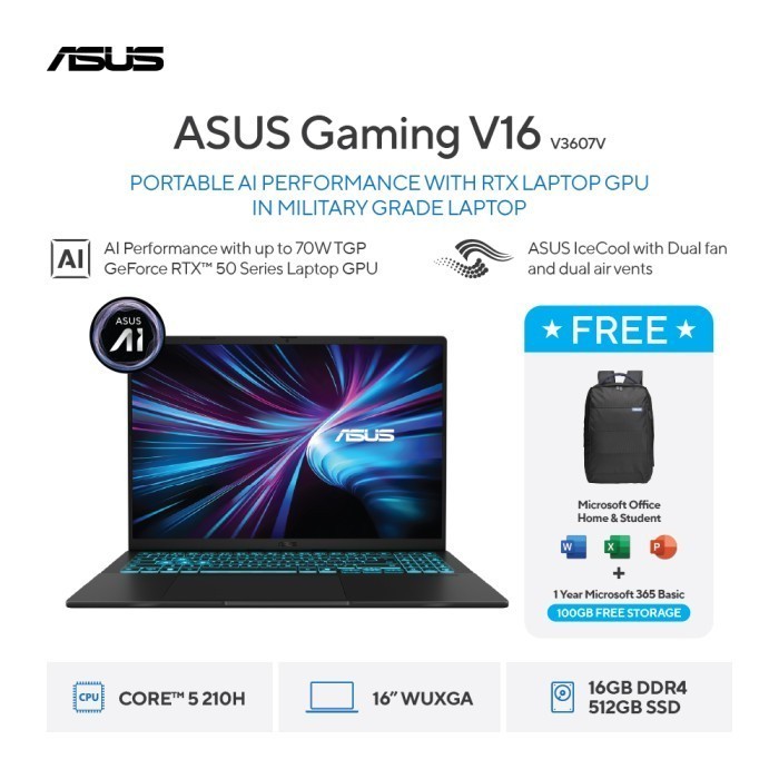 ASUS Gaming V16 V3607VU-I545B7T-HM [Intel Core 5 210H / RTX 4050 6GB / 16GB DDR5 / 512GB / Matte Black]