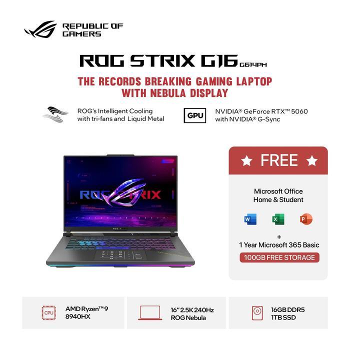 ASUS ROG STRIX G16 G614PM R9N56C6G-HM [Ryzen 9 8940HX / RTX 5060 8GB / 16GB DDR5-5200 / 1TB / 16" WQXGA 240Hz]