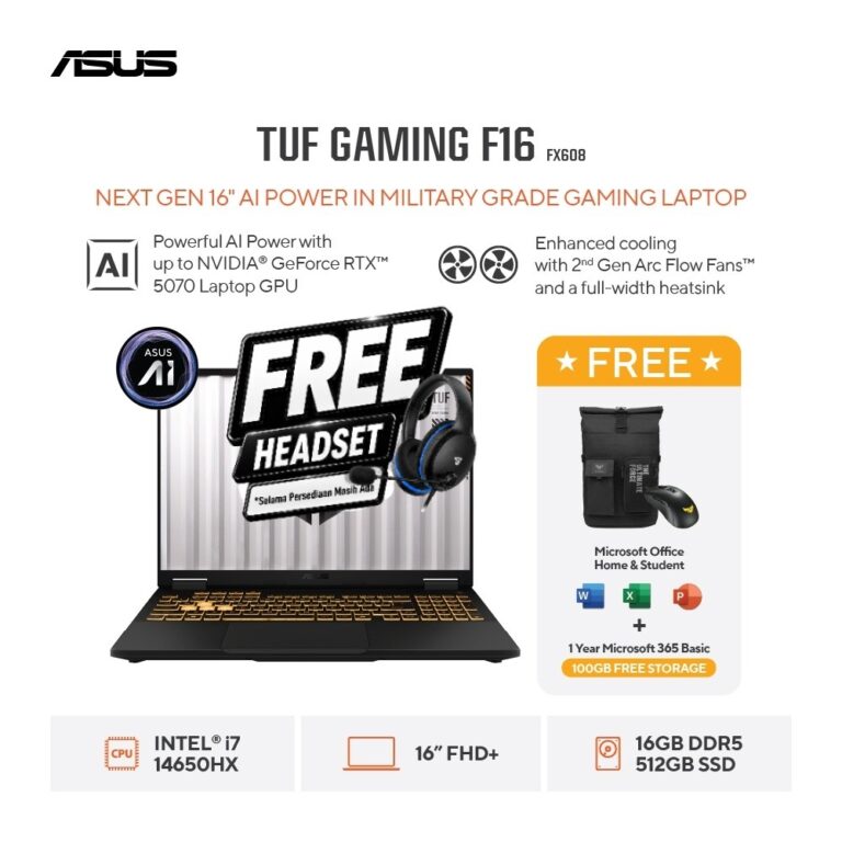ASUS TUF F16 FX608JHR-I7N55J6G-HM [Intel Core i7-14650HX / RTX 5050 8GB / 16GB DDR5-5600 / 512GB / Grey]