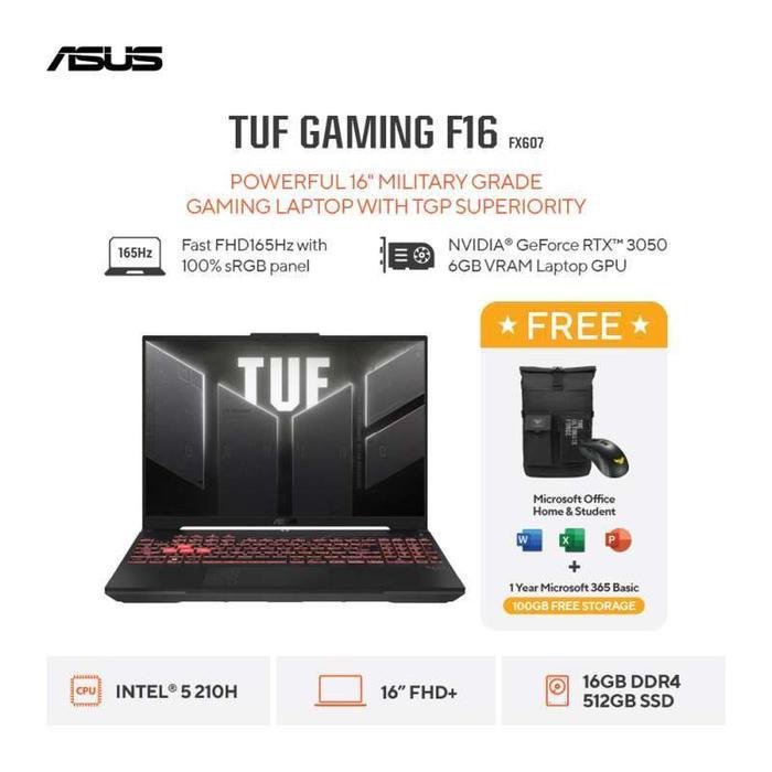 ASUS TUF Gaming F16 FX607VJB-I535J6M-HM [Intel Core 5 210H / RTX 3050 6GB / 16GB DDR4-3200 / 512GB / Mecha Gray]