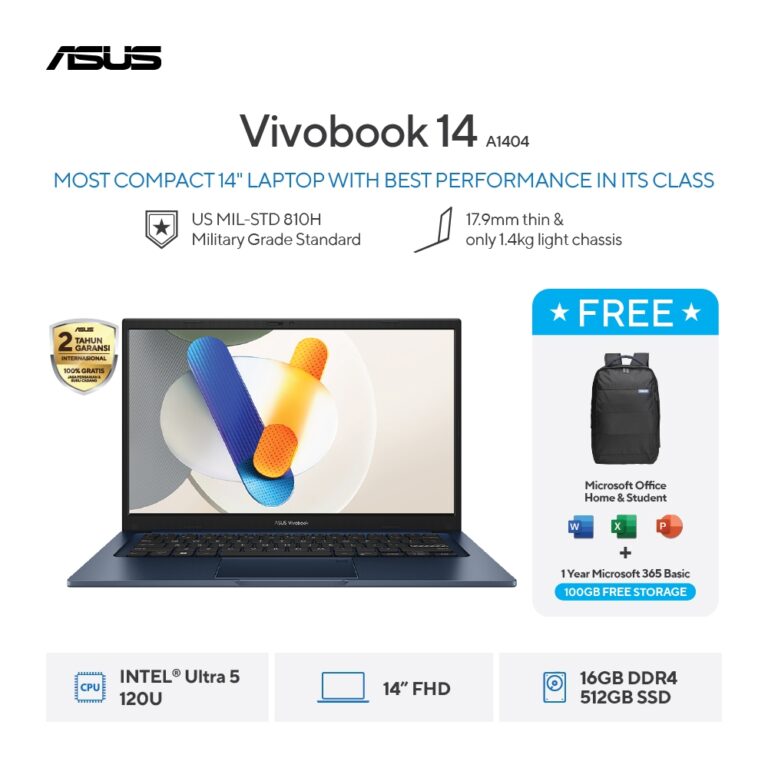 ASUS VIVOBOOK 14 A1404VAP-VIPS5151M [Intel Core 5 120U / Intel / 16GB DDR4 / 512GB / Quiet Blue / 14" FHD]