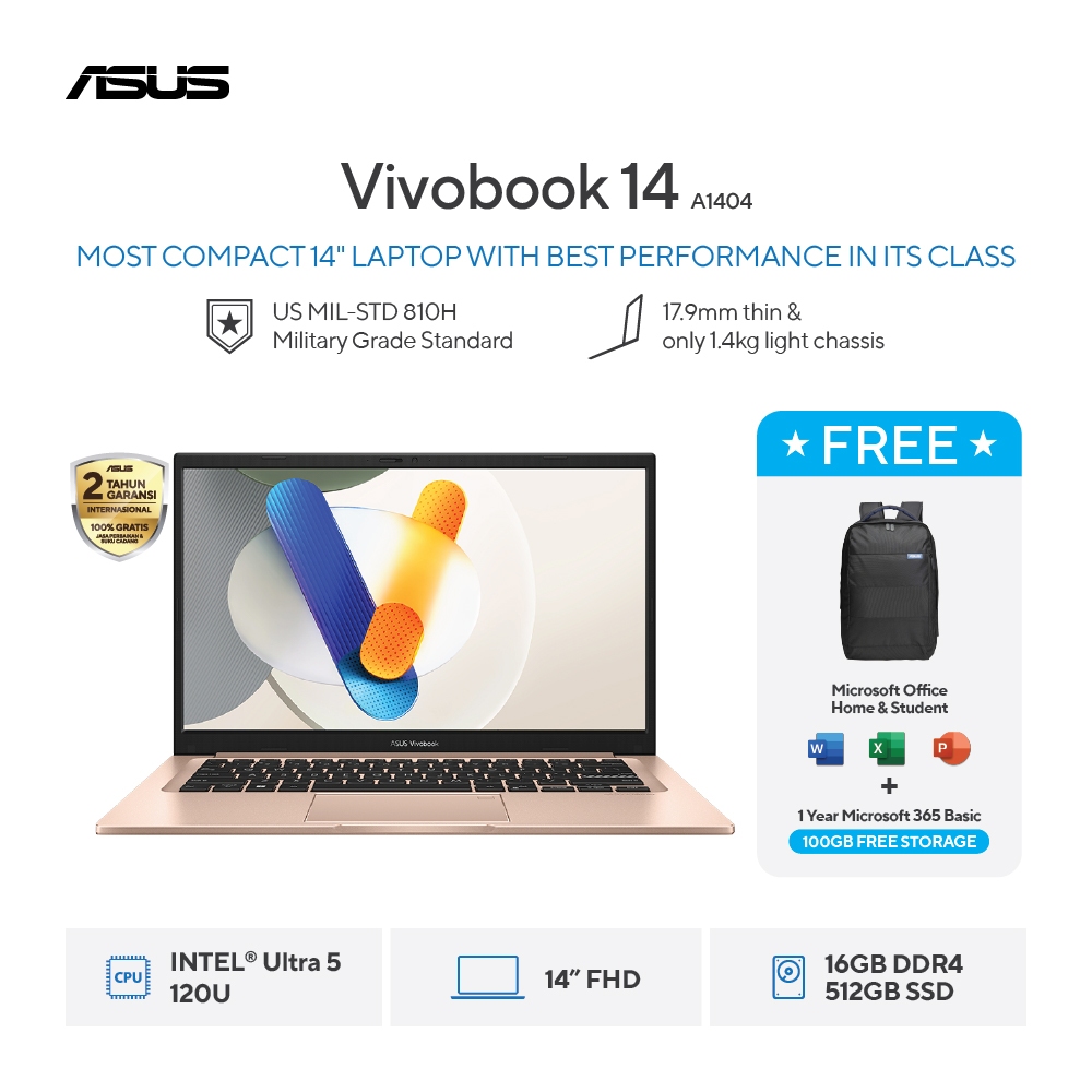 ASUS VIVOBOOK 14 A1404VAP-VIPS5152M [Intel Core 5 120U / Intel / 16GB DDR4 / 512GB / Terra Cotta / 14" FHD]