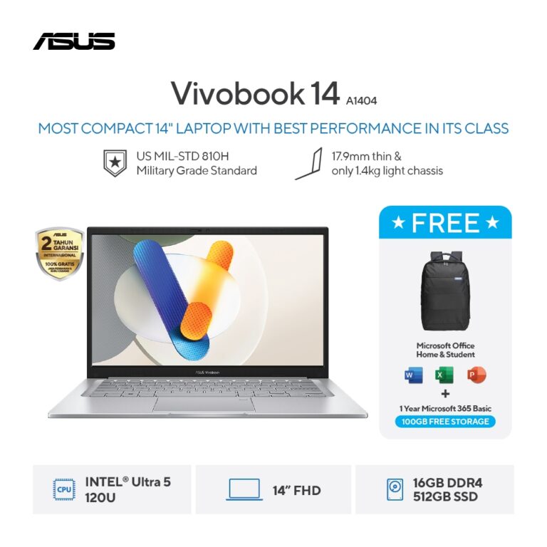 ASUS Vivobook 14 A1404VAP-VIPS5153M [Intel Core 5 120U / Intel / 16GB DDR4 / 512GB / Cool Silver / 14" FHD]